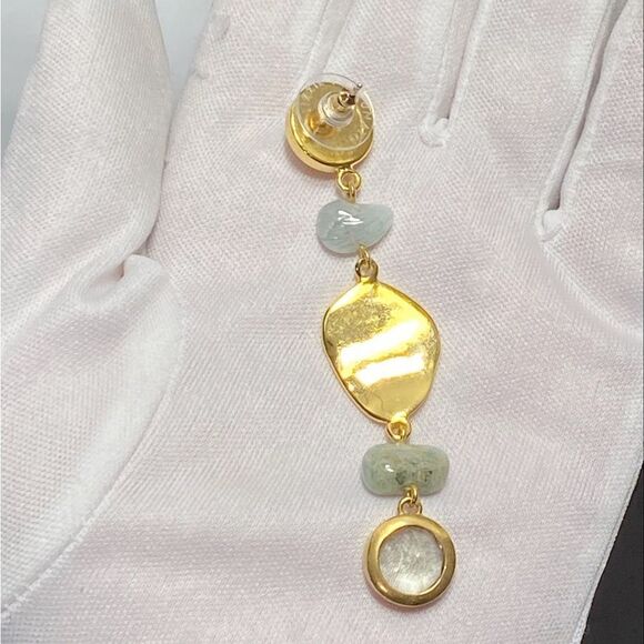 Elegant Gold and Blue Dangle Earrings - Picture 6 of 6